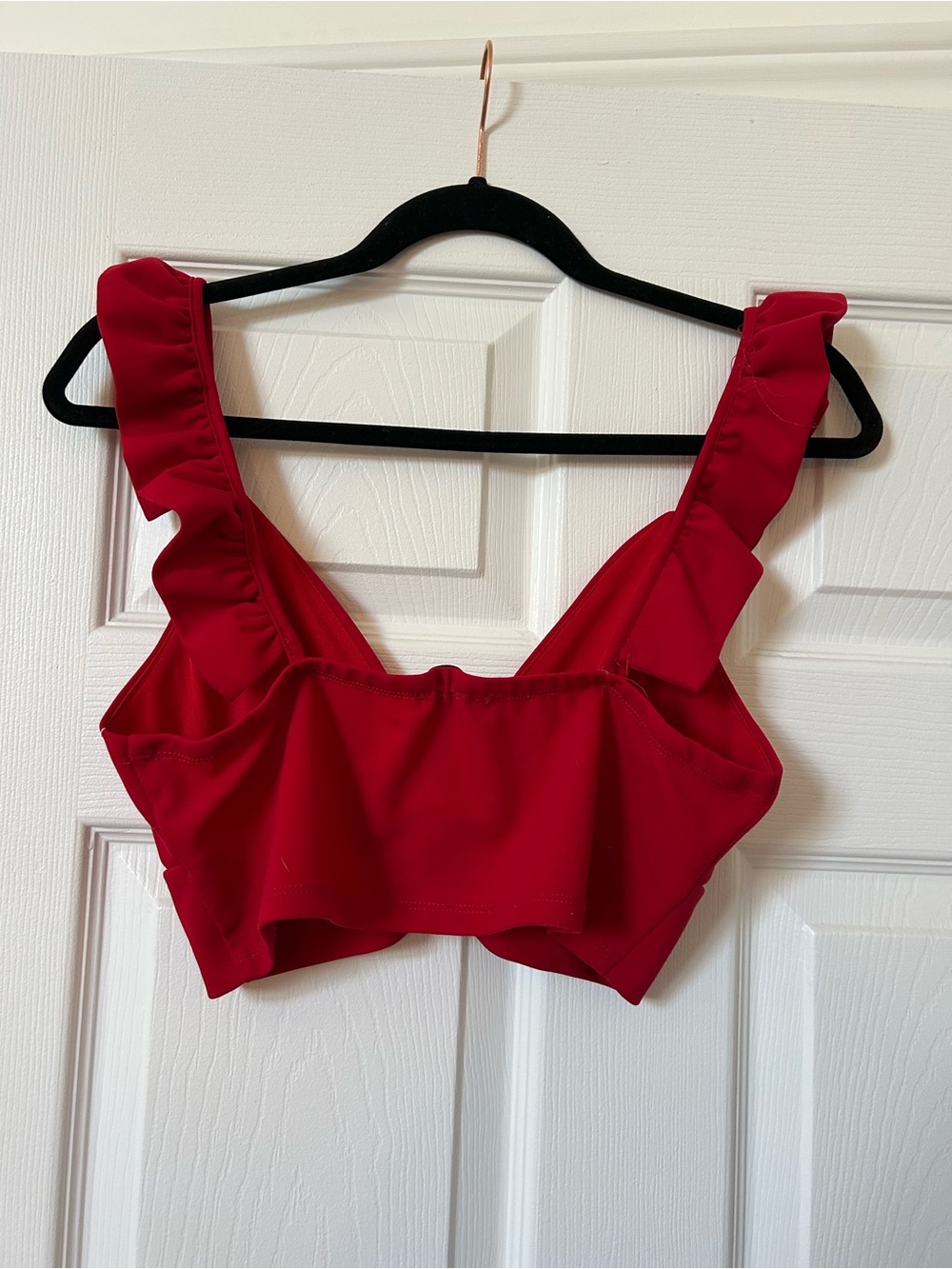 Red Ruffle Strap Crop Top - Picture 2 of 3